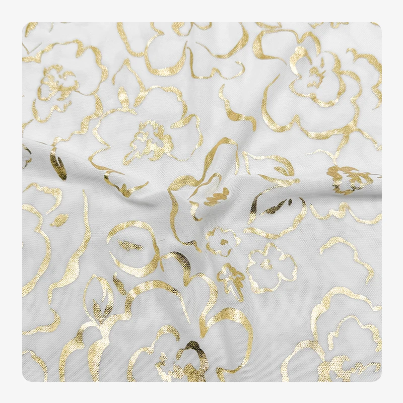 Wedtex Fabric Factory Custom Bronzing Embroidered Spandex Polyester Elastic Organza Voile Fabric for Clothing fabrics