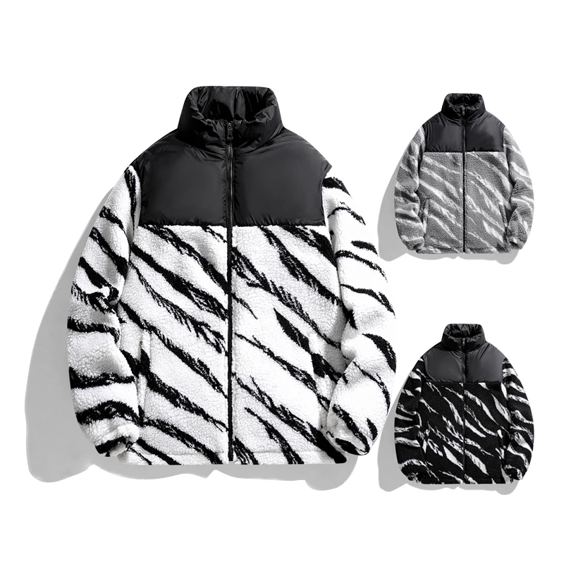 Custom Logo Winter Warm Zebra Pattern Poly Fleece Coat Sporty and Casual Coat for Men New Models
