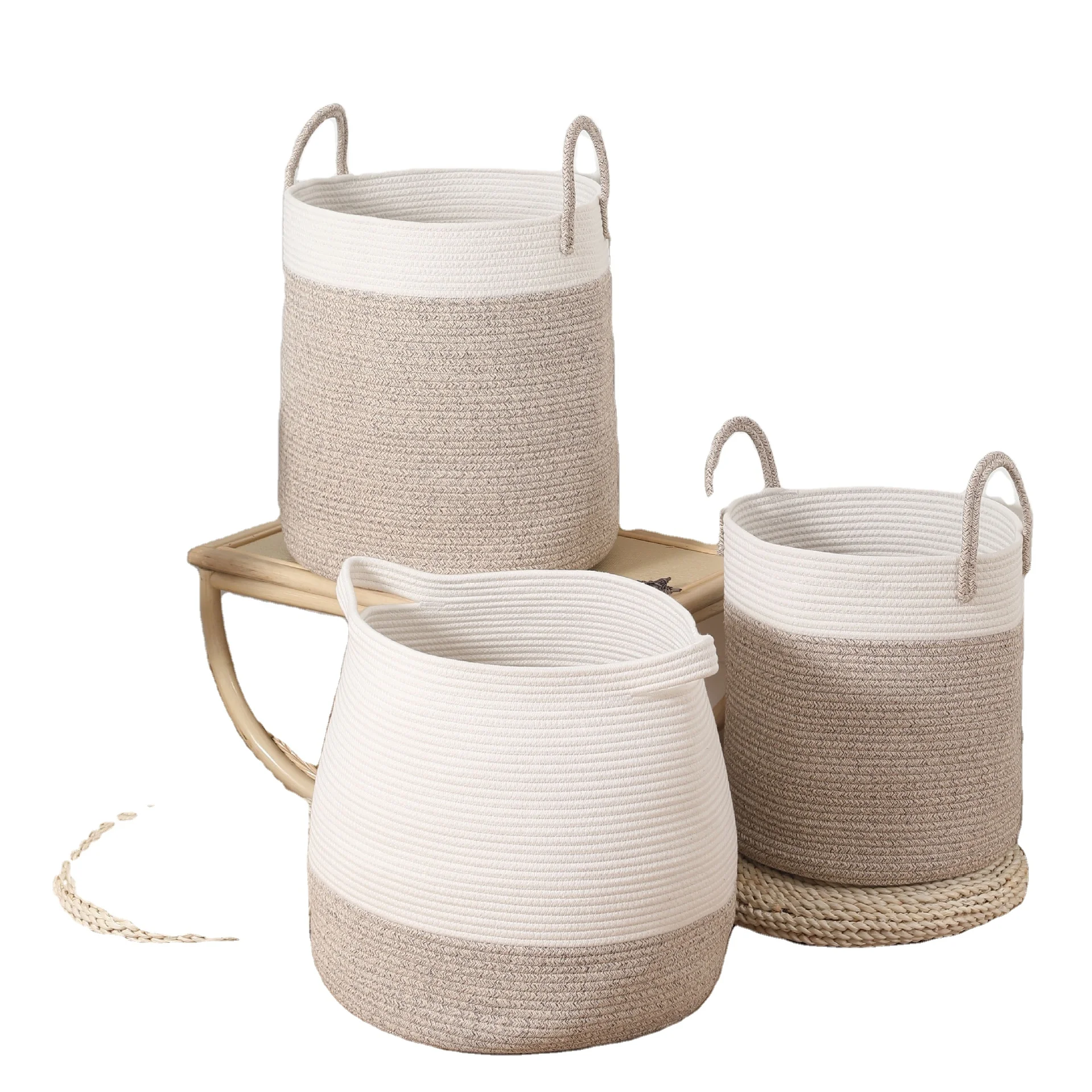 Плетеная корзина для хранения из хлопка, коробка для хранения мелочей, корзина для хранения белья с ручкой