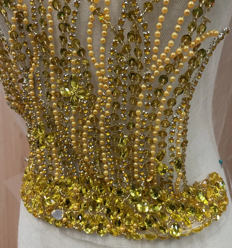 Round neck hot diamond applique hand stitched mesh flower piece beaded sequins clothing  wedding dress decorative accessories