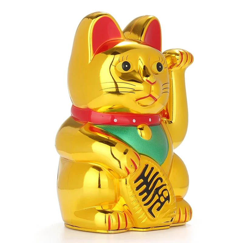 Plastic Maneki Neko Battery Operated Maneki Neko Lucky Fortune Cat Waving Arm Gold Japanese Lucky Cat