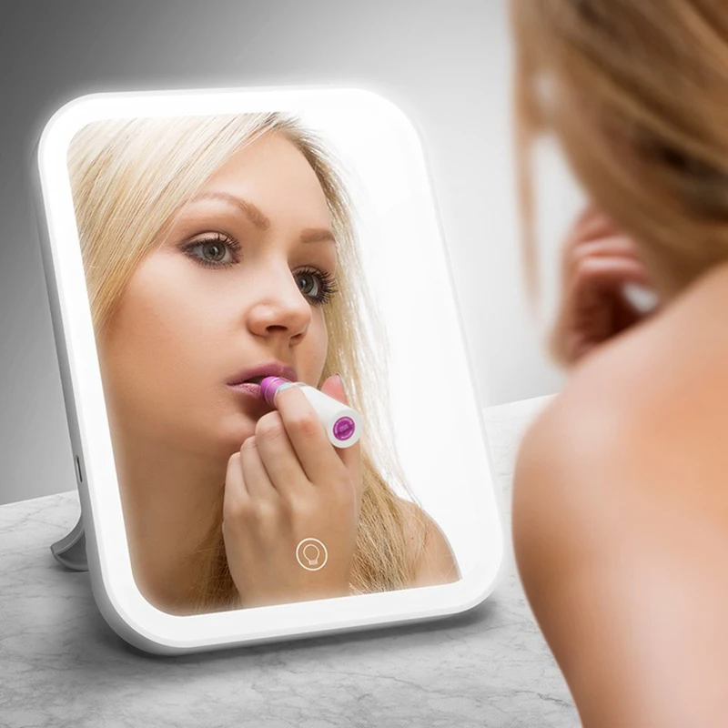 Hot sell 5x magnification light makeup mirror mini desk lighted mirror bedroom led makeup mirror with touch screen 3 light modes