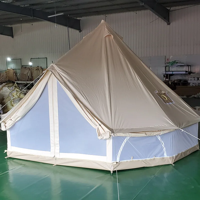 Luxury bell tent mesh wall 3m 4m 5m 6m 7m waterproof canvas fabric family camping tent