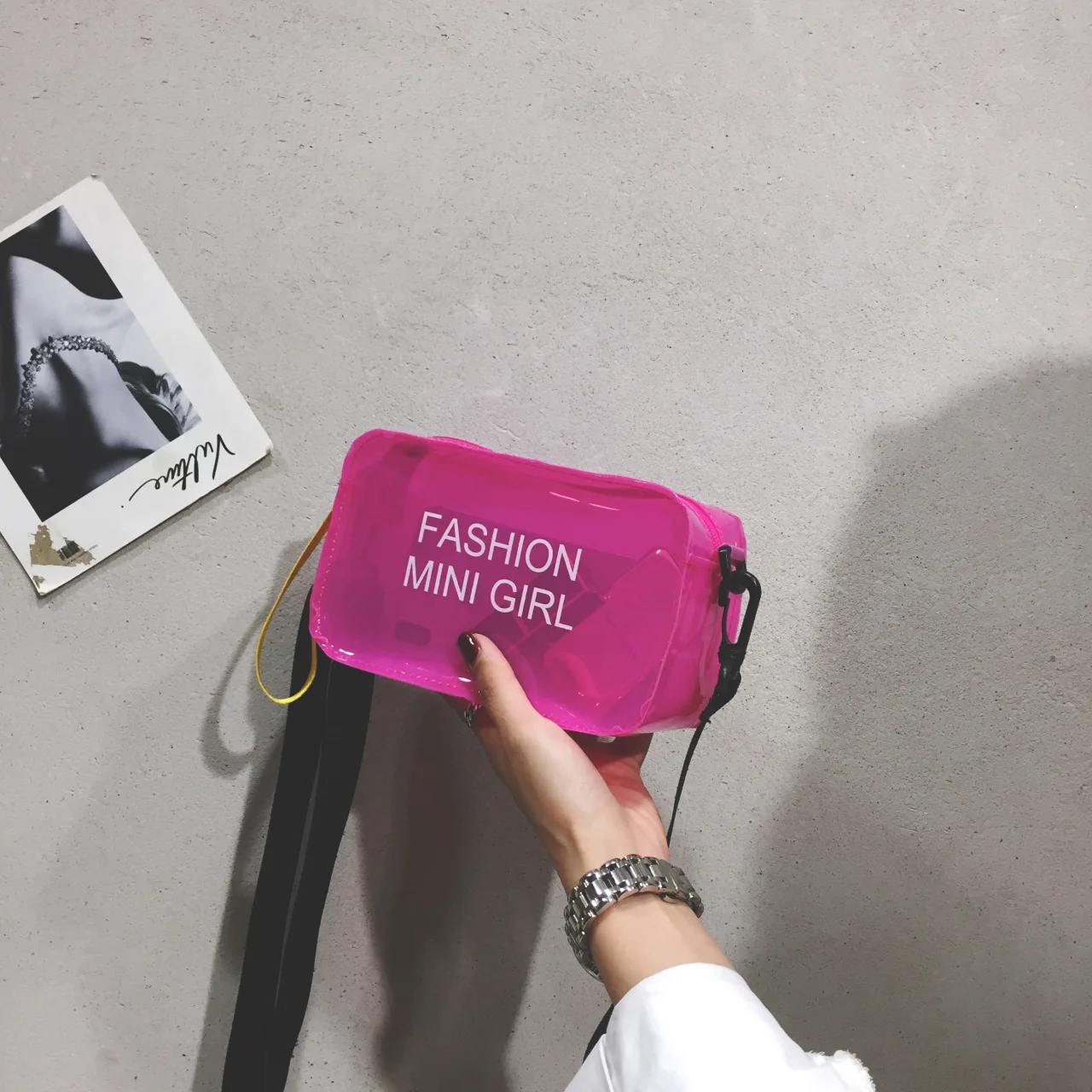 2024 Custom Fashion Transparent PVC Handbags Clear Jelly Purse Letter Printed Mini Shoulder Messenger Bag for  Women