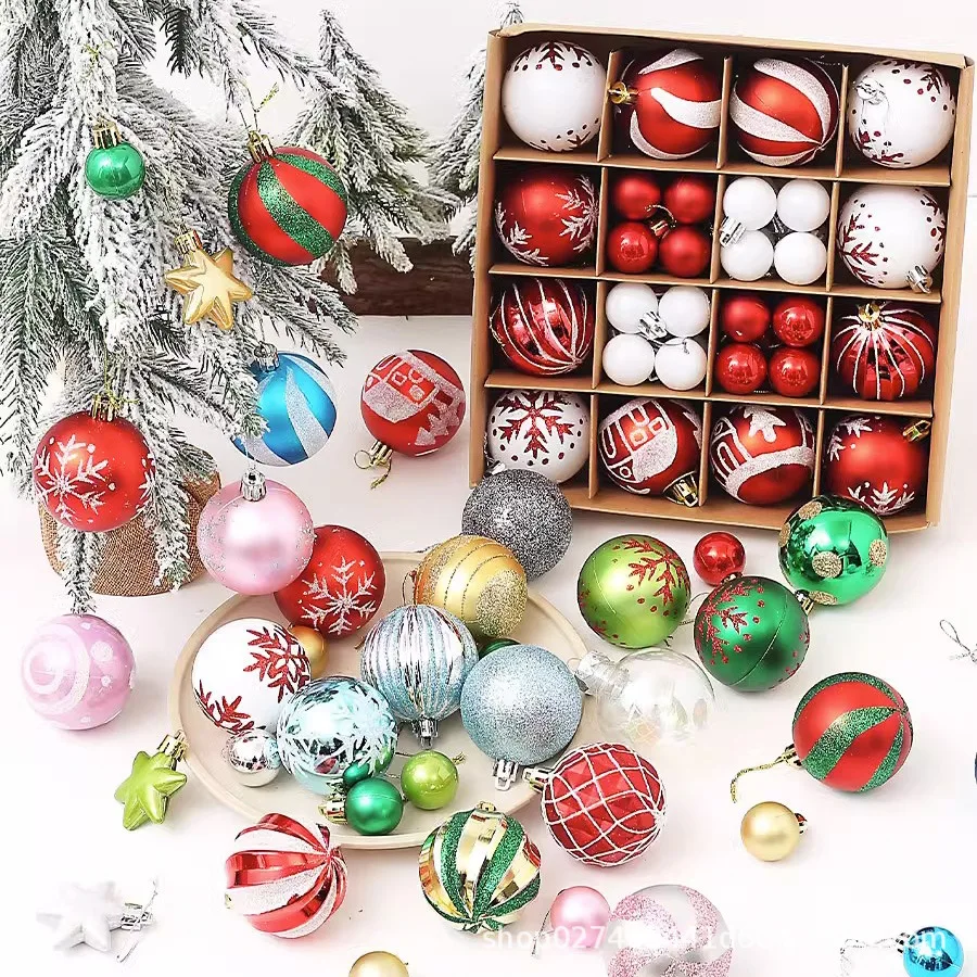 44pcs Christmas Ball & Tree Ornaments Red and White Set Hand-Painted Christmas Balls For Parties And Christmas Tree Decorations