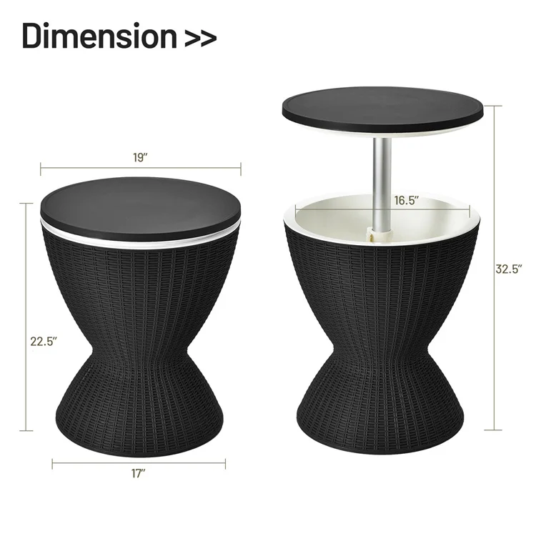 3 In1 All-weather Cool Wicker Bar Table Cool Bar Cooler Table Ice Bucket Plastic Modern Commercial Furniture Dining Tables
