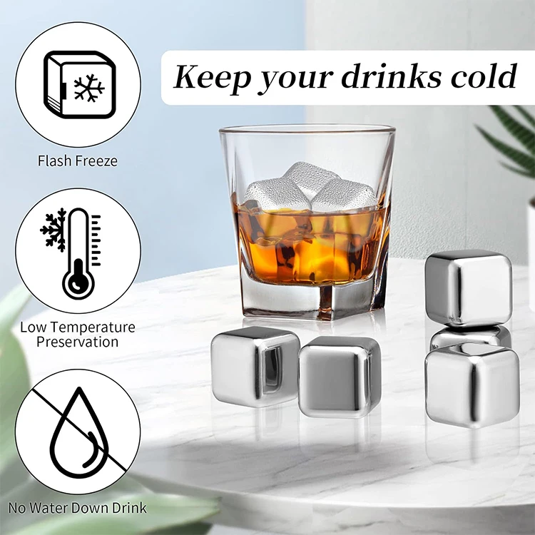 Factory Wholesale Custom Logo Hot sales Ice Cube Whiskey Stones Gift Stainless Steel Custom OEM Customized Box Logo