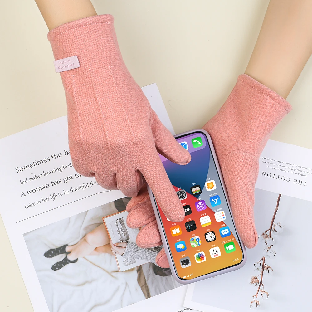 Autumn and winter rabbit velvet cute little bow warm touch screen gloves for ladies