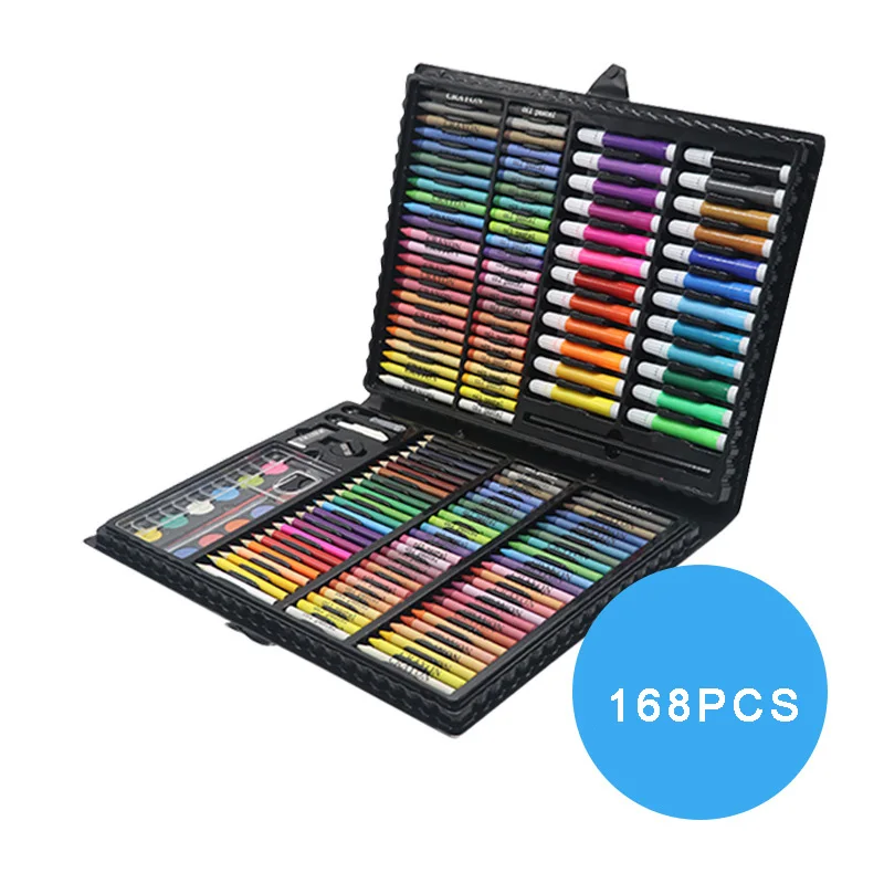 150pcs Promotional Custom Easel Artist Crayon Drawing Paint Brush Pen Student Kids Back To School Gift Kit Stationery
