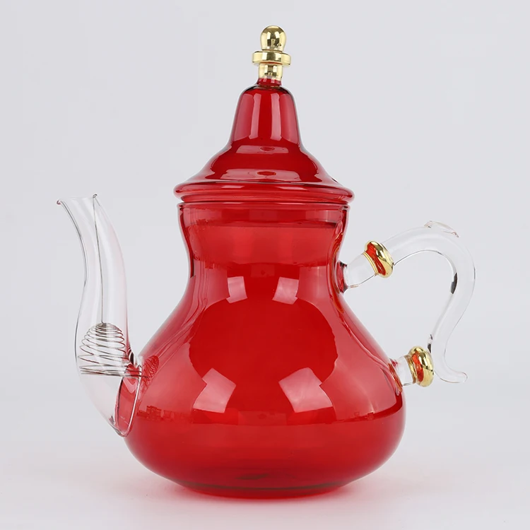 Gourd-Shaped Kettle With Handmade Decal Glass Pitcher With Lid Moroccan Style teapot