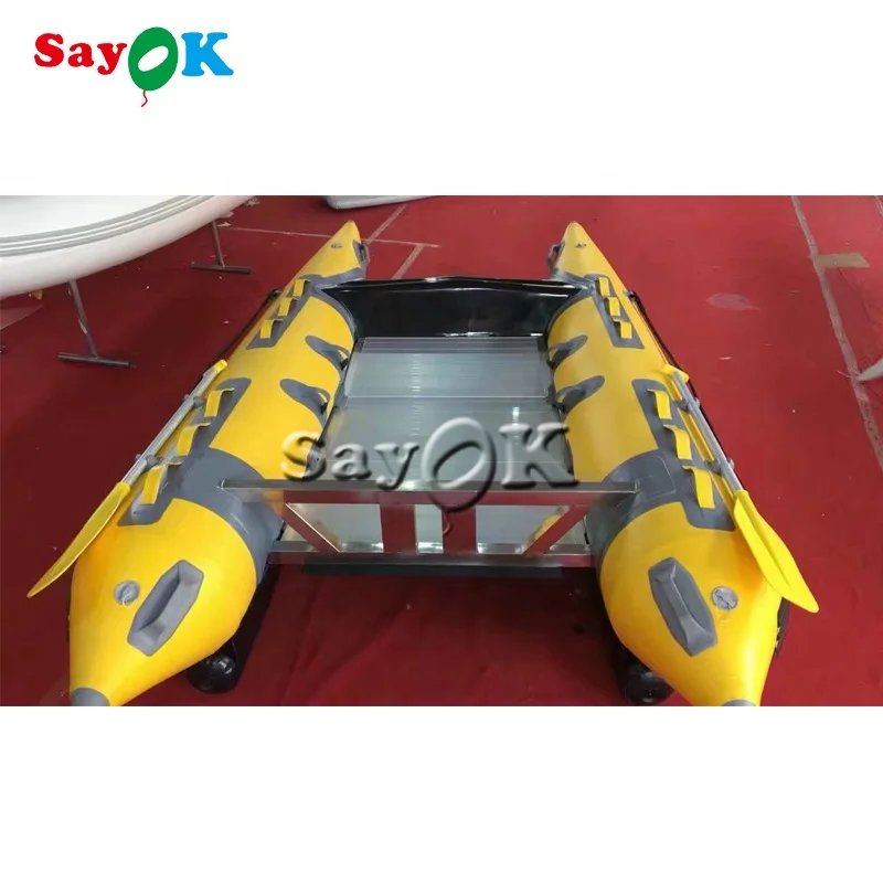 factory outlet yellow 430cm 6 persons inflatable catamaran racing high speed