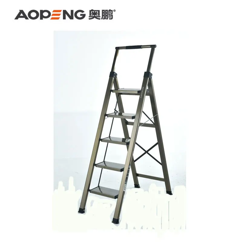 Aopeng cheap price portable safety 5 step aluminum ladder step ladder with handrail