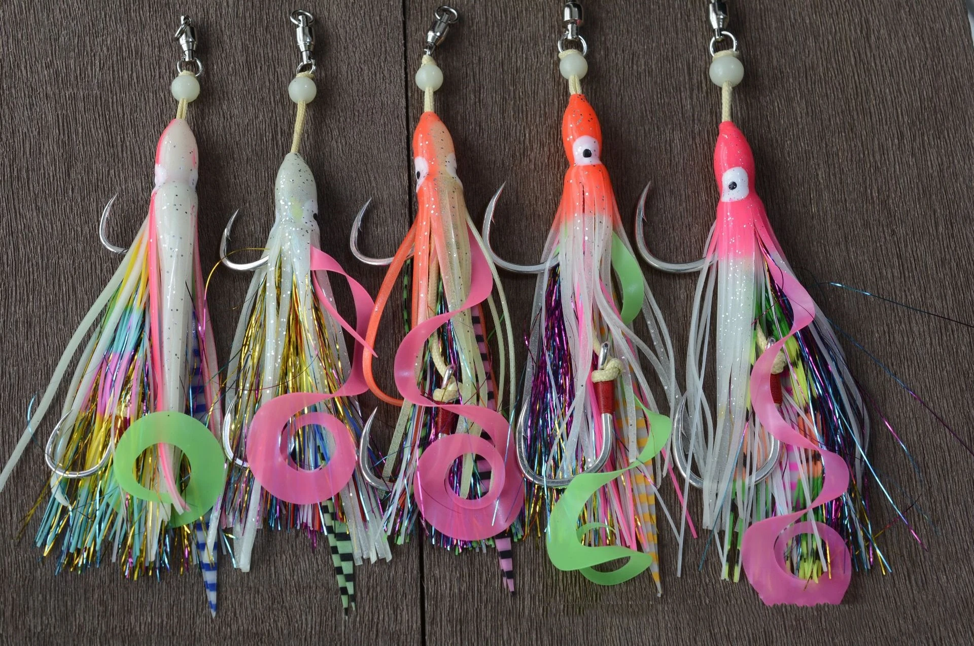 OEM 1/0-5/0# bionic squid skewer hooks luminous double jig hook with squid skirt saltwater double assist octopus jigging hook