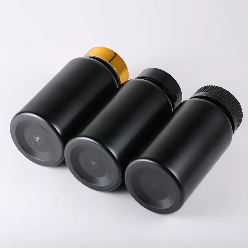 Custom Plastic 120ml 150ml Black Candy Medical Plastic Vitamin Pill Capsule Bottles Medicine