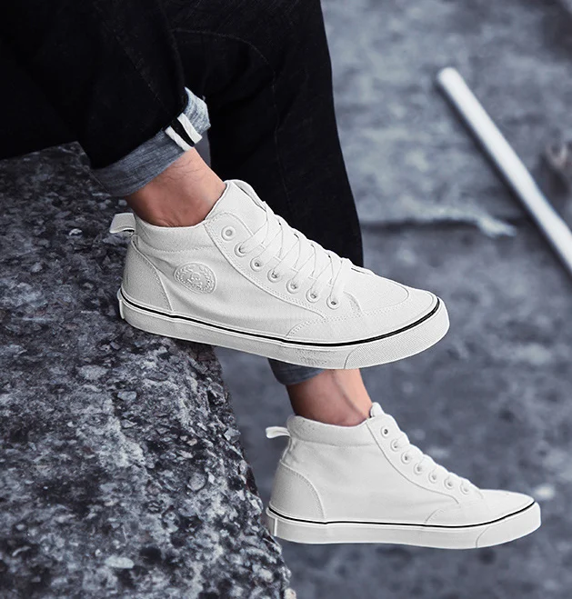 
New arrival rubber sole new model high cut canvas shoes for men 