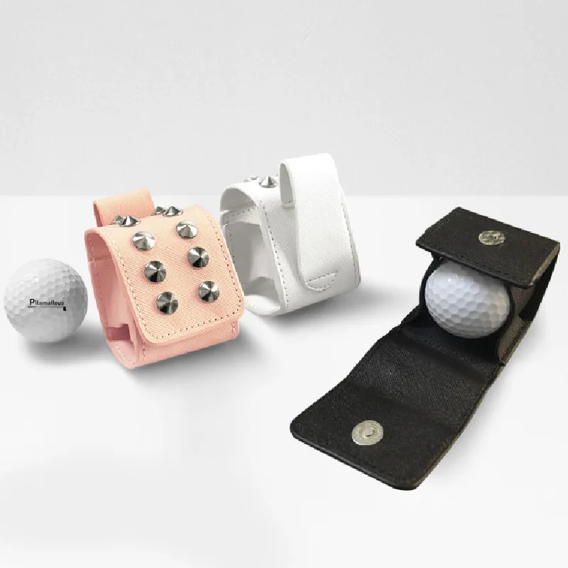 Promotional rivet one ball golf ball pouches customized strong magnet golf PU synthetic leather balls bags