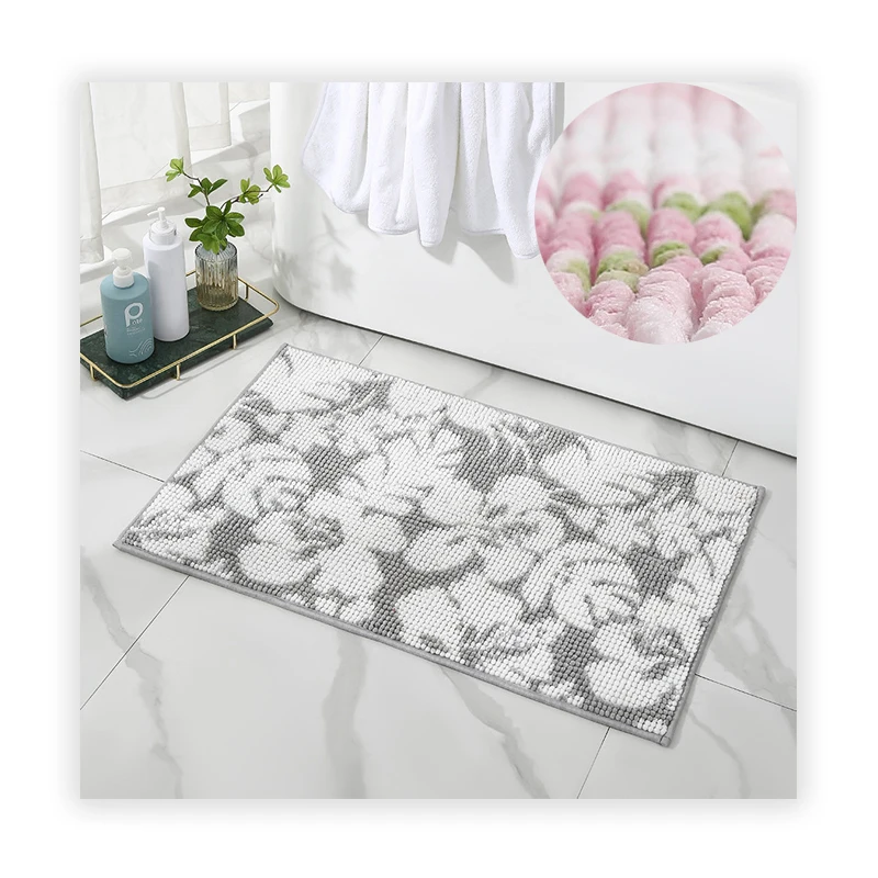 Custom floral style Comfortable Soft Super absorbent Chenille Carpet bath mat Bathroom shower mat non-slip mat