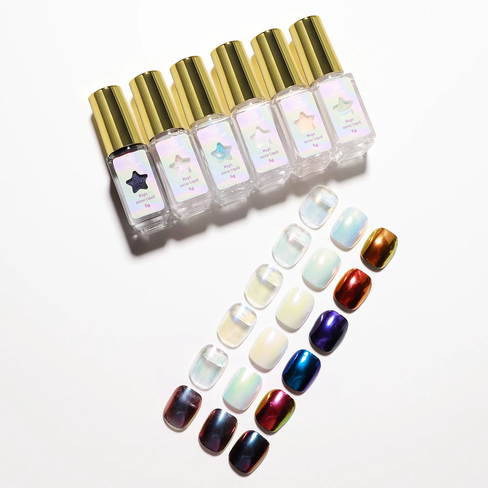 BeiEN Wholesale Customized LOGO laser aurora glitter Metal Effect magic mirror liquid chrome powder liquid nail polish liquid