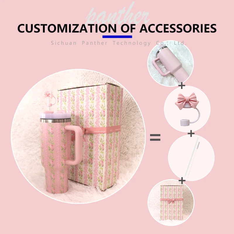 2024 New Business Gifts 40oz Flower Stainless Steel Coffee Cup 40 oz Tumbler With Handle Thermal Mug Classic Insulated Tumblers