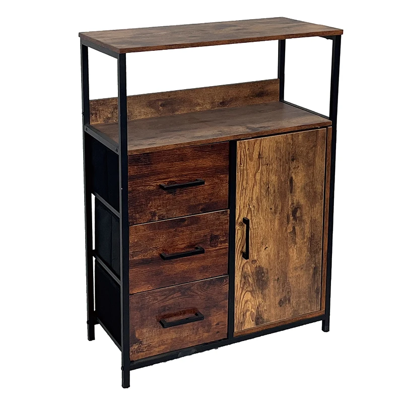 Sideboard Farmhouse Industrial Entryway Bar Cabinet for Living Room 2-Tier 3 Drawers Kitchen Buffet Storage Cabinet