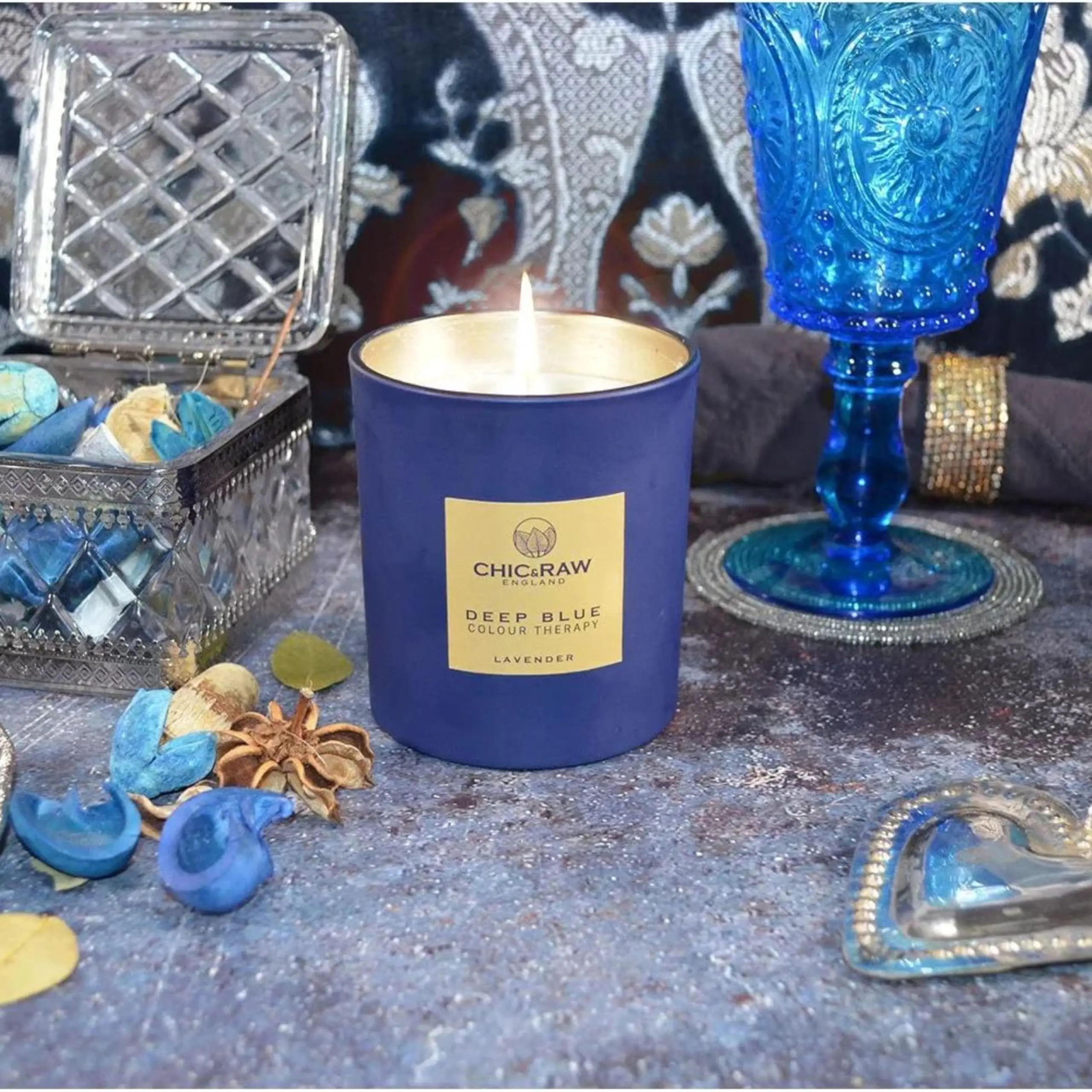 Wanhua Deep Blue Color Therapy Scented Candles Lavender Aromatherapy Relaxing Candles for Stress Relief