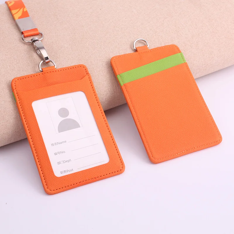
New Fashion Name Business Badge Pu Leather ID Card Holder With Lanyard 