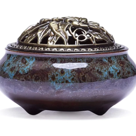 Горячая Распродажа Синяя Керамическая палочка курильница и конусная из сандалового дерева с медным