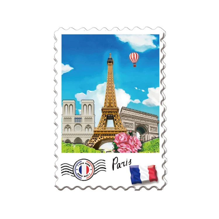 Custom logo resin 3d printing travel gift stamp france souvenirs paris fridge magnet for collection