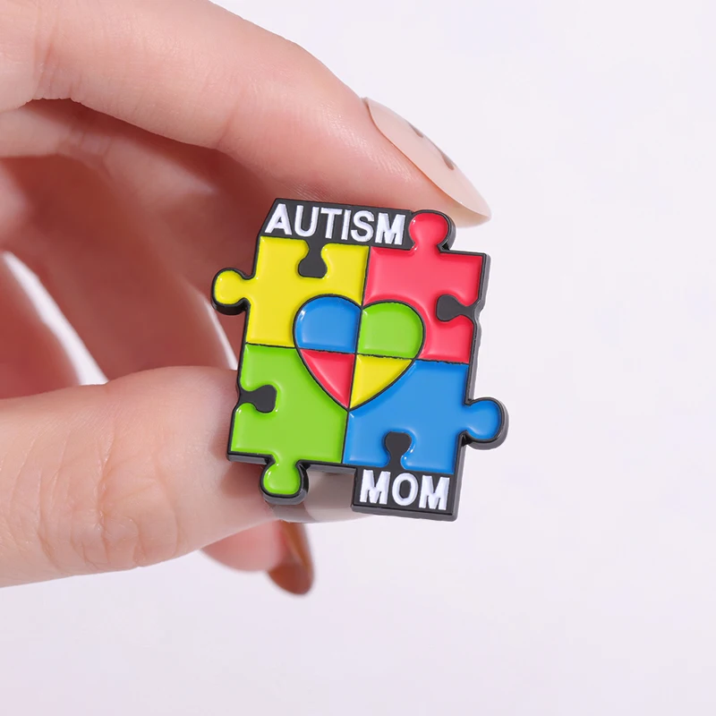 Wholesale Autistic Quotes Enamel Pins Care Autism Mom Kids Rainbow Puzzle Pieces Lapel Badge Jewelry Psychological Institutions