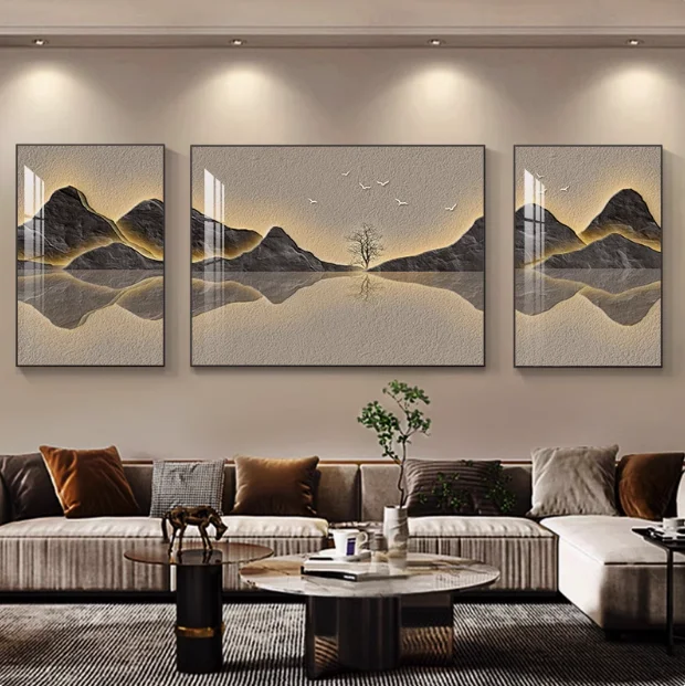 Landscape Living Room Wall Glass Led Artwork Canvas Pictures Luxury Famous Decorative Painting for Posters Decorative Painting