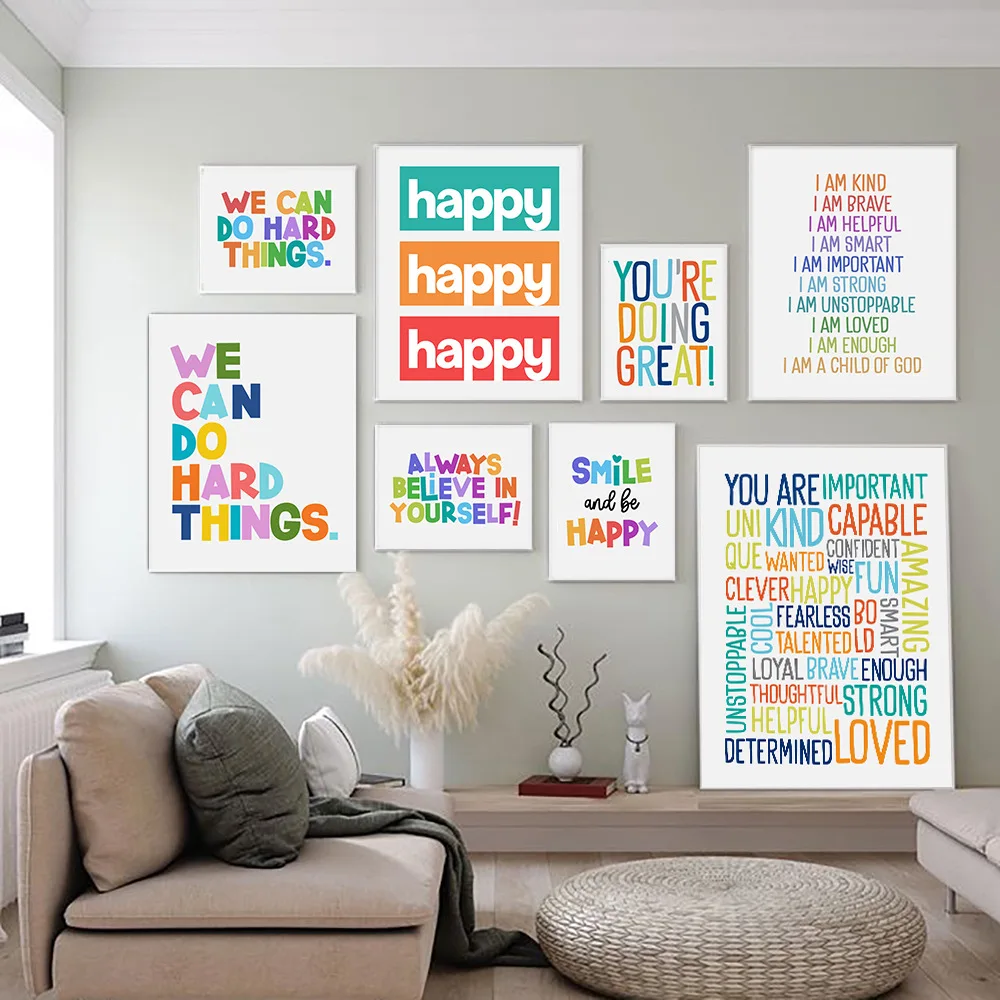 New Color Inspirational Positive English Children Kids Bedroom Classroom Wall Decoration Painting Paintings And Wall Arts