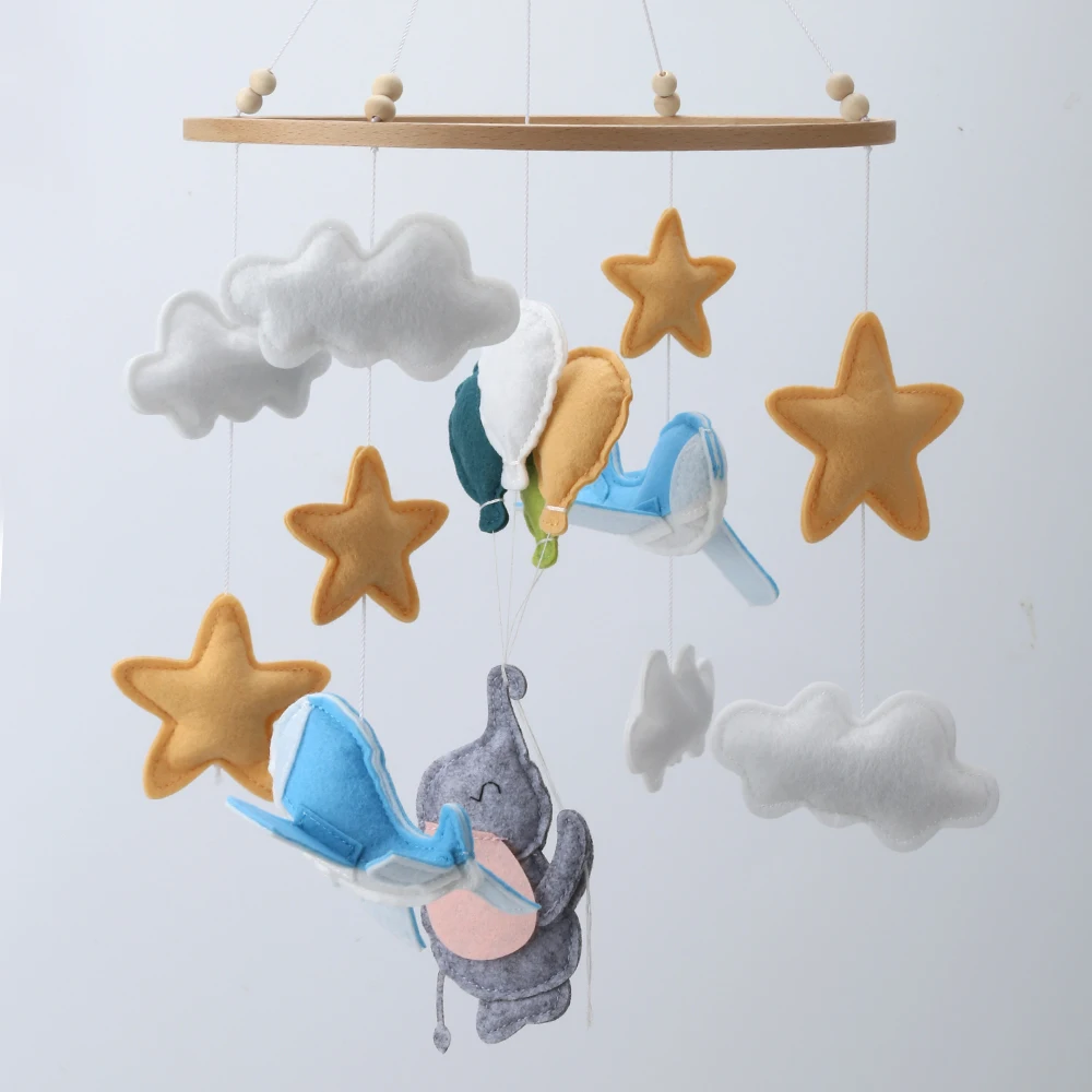 baby crib cot mobile elephant balloon airplane felt mobiles baby wood frame hanging decor kids musical mobile toy