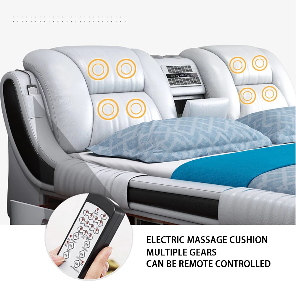 Современная домашняя кожаная роскошная мебель для спальни многофункциональная Массажная кровать татами умная аудио двуспальная