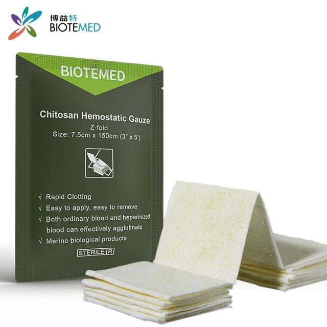 High quality no woven hemostatic wound gauze tourniquet dressing Z-fold Chitosan better than kaolin and zeolite