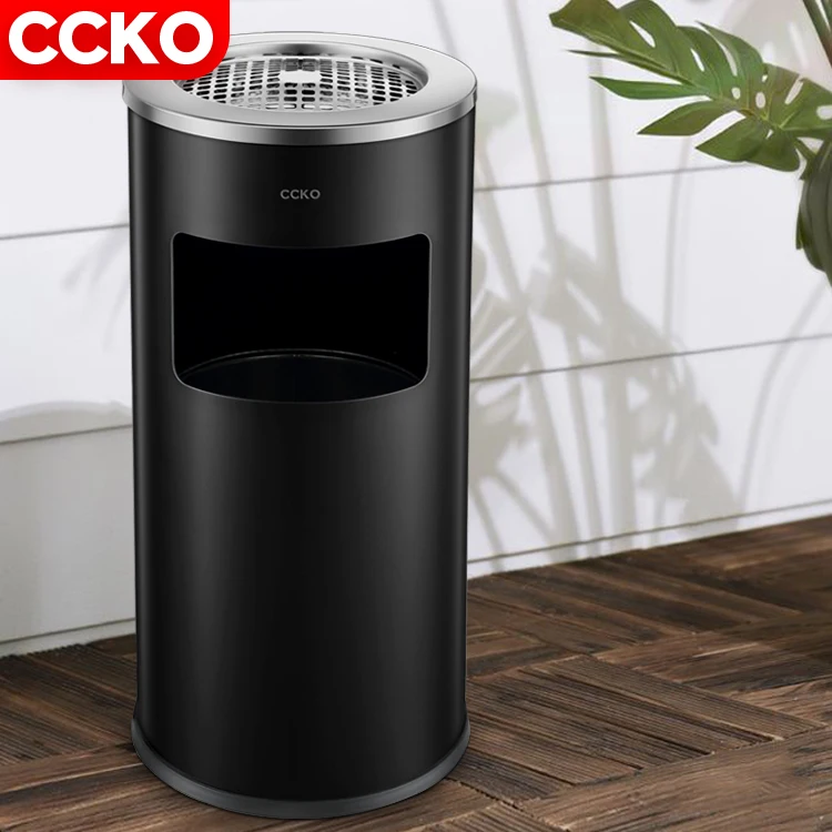Оптовая продажа 10L 15L черный мусорный бак коммерческих сигаретного пепла мусорное ведро мусорные баки металла