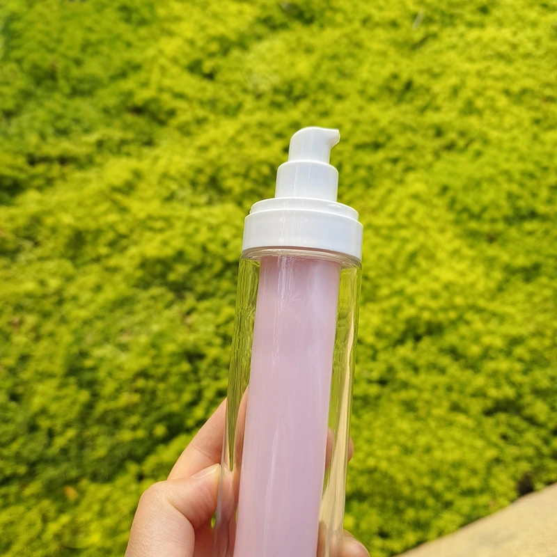High quality glass airless pink Bottle 50ml with Refillable pump Inner Tube for Cosmetics Packaging