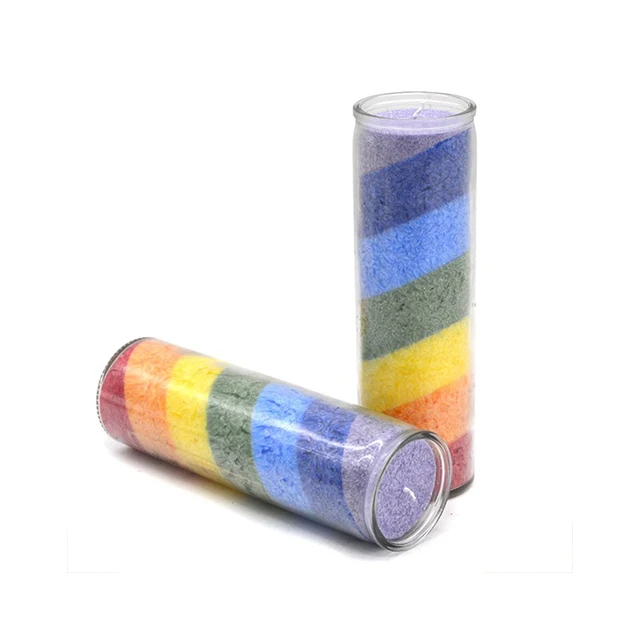 High quality customised 7 days 7 layers church Blessing Ceremony rainbow Spiritual Chakra religious Glass Candle