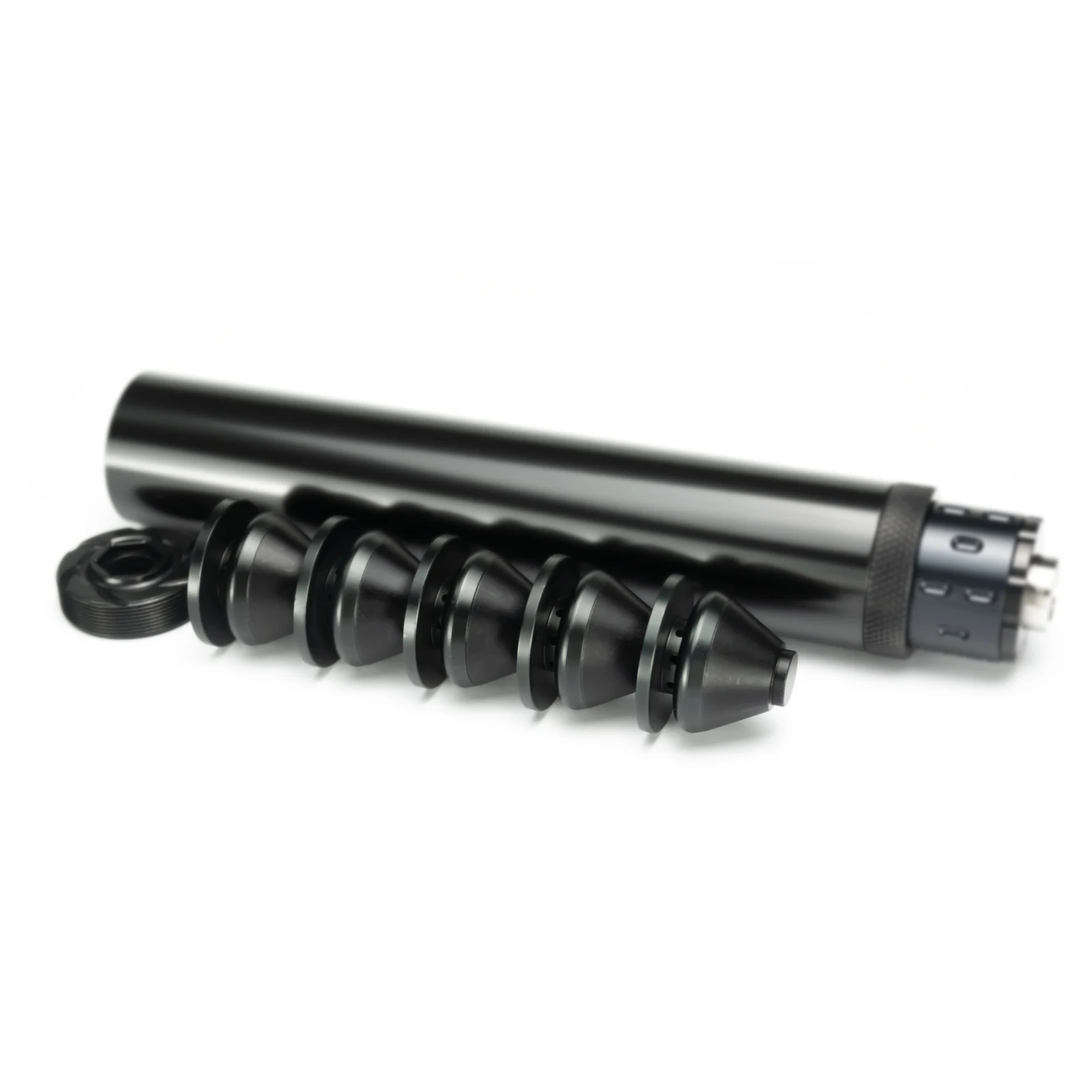 8'L 1.58' OD Stainless Steel Tube Fuel Filter Solvent Trap 1.375x24 + x5 Aluminum 7075 Spade Cone Cups Steel Recoil Booster