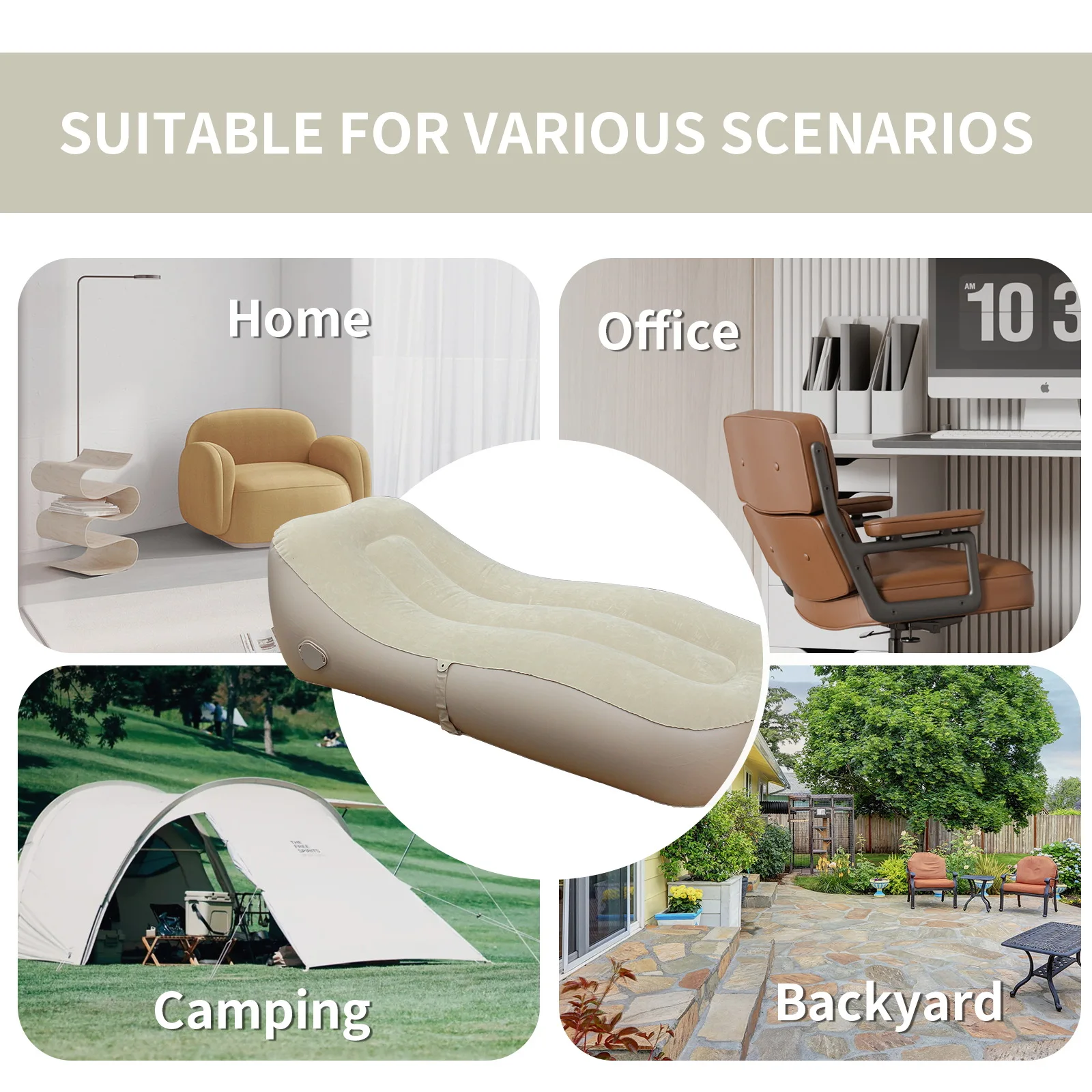 Inflatable Foldable Lounger Air Sofa Portable Camping Sofa Bed Outdoor Picnics Hiking Beach Travel Indoor Home Use (No Pump)