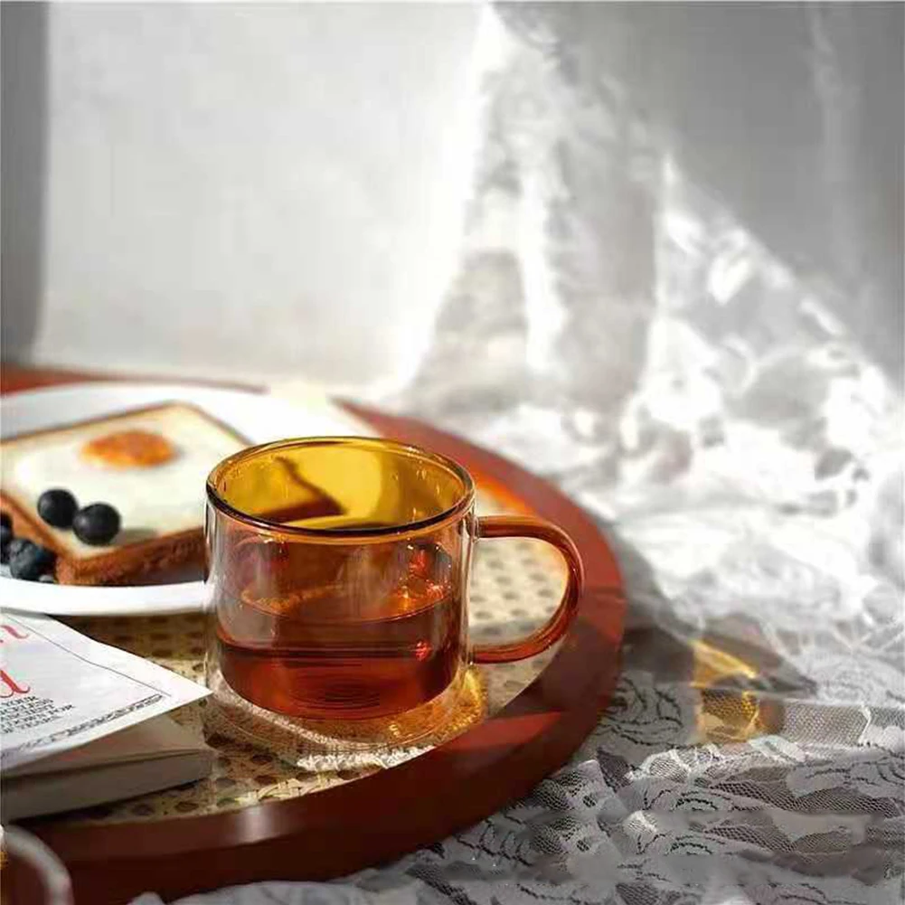 Handmade Glasses Double Wall, Glass Mugs In Food Grade Cover For Coffee Glasses 350Ml With Handle/