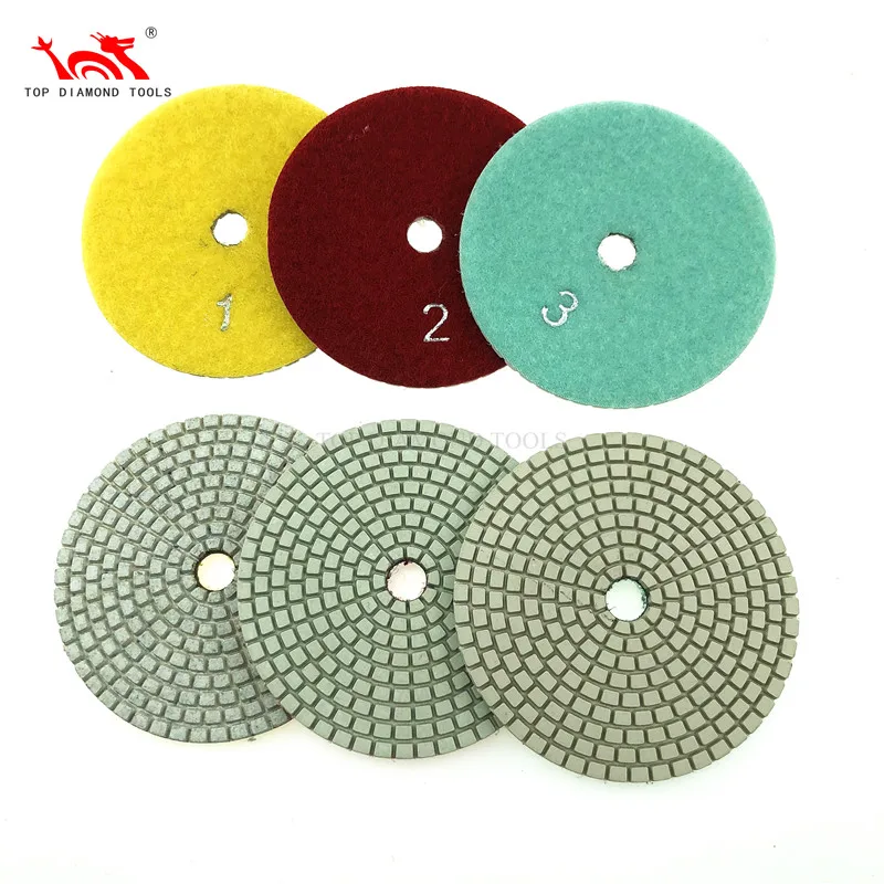 Diameter 100mm 3 or 7 Step Flexible  Diamond Polishing Pad For Stone Marble Quartz Stone Wet Grinding Hand-held grinder Tool
