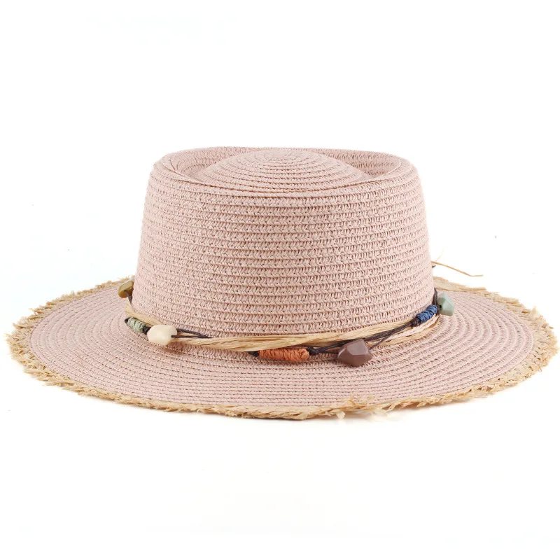 China Supplier Cheap Straw Boater Hat Sailor Skimmer With Black Band Summer Sun Hat For Men Women
