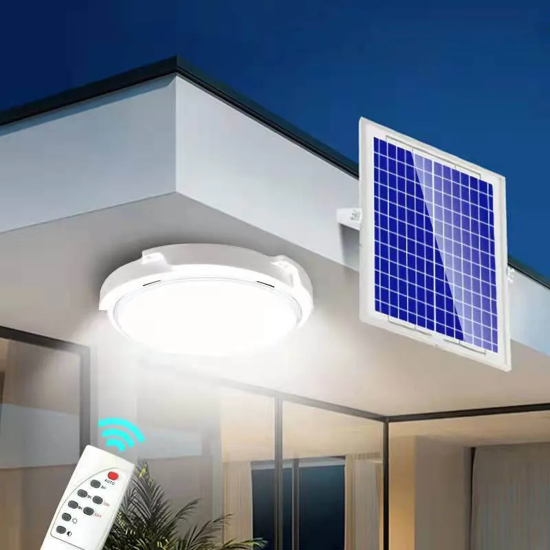 Outdoor IP65 LED Pendant Light Household Solar Ceiling Mounted Remote Control Waterproof 60-300W Battery Garden Living Room