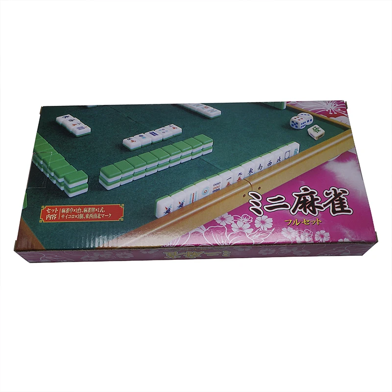 Source manufacturers supply portable mini mahjong set color box packaging carving Japanese sparrow with folding table
