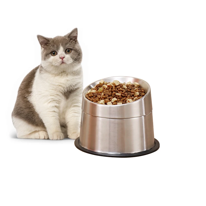 Wholesale Portable 304 Stainless Steel Dog Bowl Drinking Water Feeder Cat and Dog Food Bowl Elevated Release Neck Press