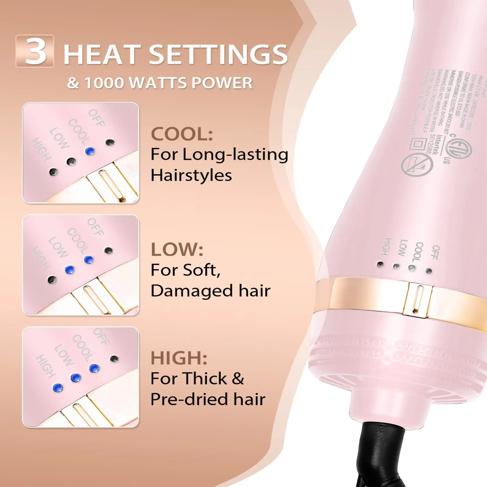 4 in 1 Brush Hair Dryer One Step Volumizer Hot Air Professional Electric 5 Multi-function