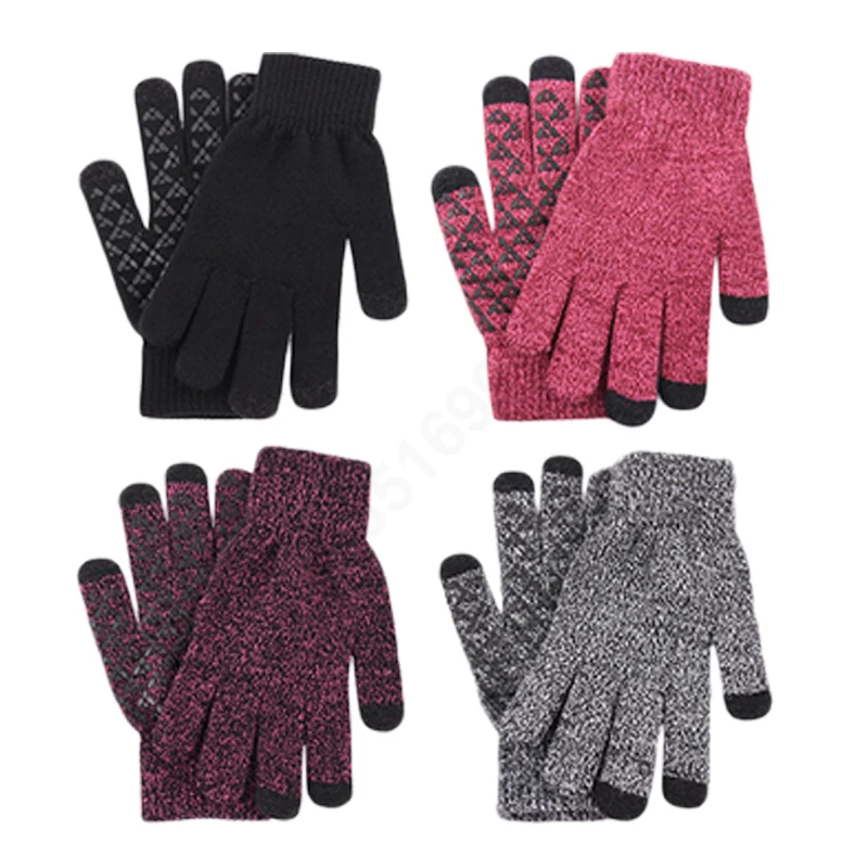 Women Fashion Style New Cashmere Brushed Knitted Gloves Lady Jacquard Touch Screen Gloves Keep Warm Winter Gloves
