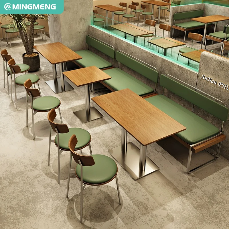 High Quality Cafe Table and Chair Commercial Restaurant Furniture Set Custom Wood Dining Table Leather Booth Seat Bench Sofa