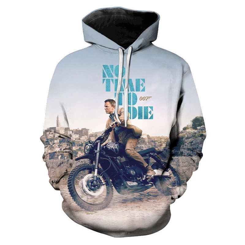New Movie 007 No Time to Die 3D Printed Hoodies for Men James Bond 3D Printing Hoodies From Men Casual Oversized Pullover