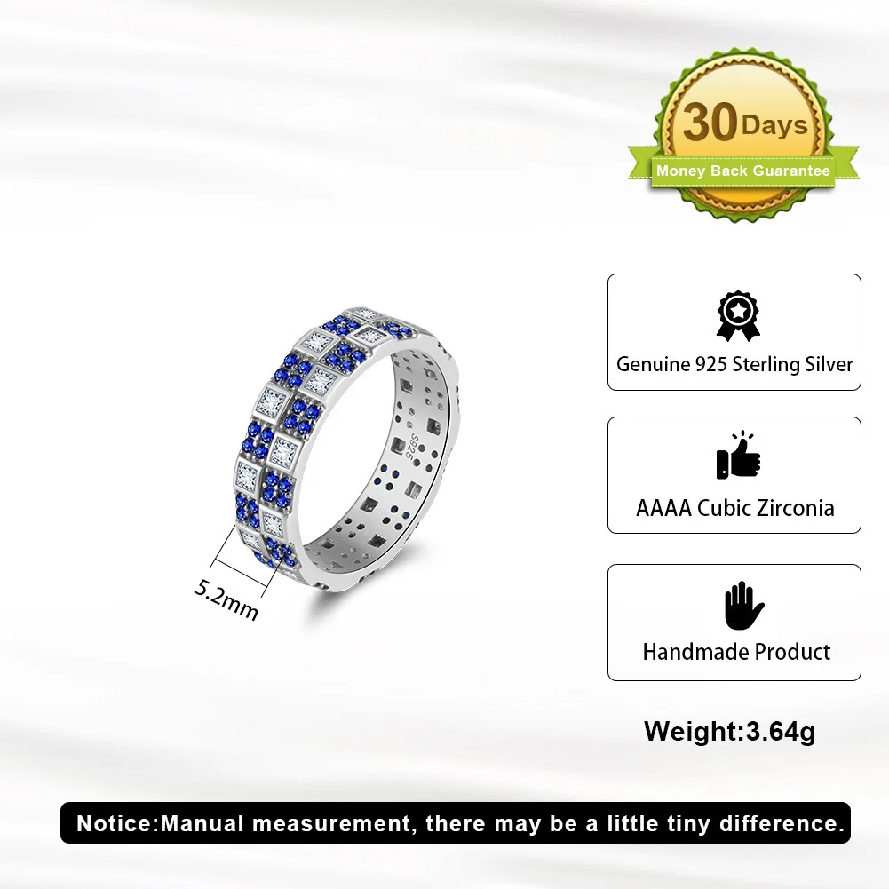 BEQR59 RINNTIN 925 Sterling Silver white&blue Cubic Zirconia Eternity Band for Women